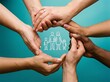 © BestDesginWorld - Diverse group of hands united together protecting a family icon symbolizing support and community care
