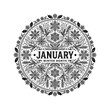 © sahitel - January Winter Month Decorative Round Emblem with Snowflakes and Foliage.