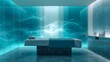 © PromptWorksStudio - Modern futuristic spa treatment room interior with dark blue tones