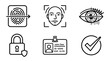 © Ram - Biometric authentication process with fingerprint scan, facial recognition, iris scan, secure lock, and verified ID card for identity verification.