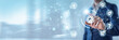 © Theyone - Businessman touching risk management analytics and networking data, corporate compliance strategy, financial threat assessment, secure business decision making solutions