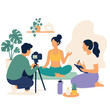 © Rahmansyah - Professional videographer filming a yoga instructor during a wellness session.