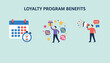 © Jasper - Loyalty program benefits flat vector illustration showing business marketing strategies with calendar and gift box.