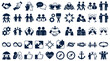 © Tah - Set of diverse icons representing teamwork collaboration business networking and partnership.