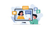 © Prime Visionn - Young man conducts a video conference call with a female colleague on a desktop computer surrounded by message icons.