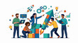 © blond - Diverse team builds rocket symbolizing startup growth and innovation
