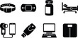 © MDKHOYBAR - Black silhouette health technology icons with smartwatch, medical devices, laptop, and hospital equipment