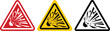 © MdAlAminislam - Explosive material hazard warning sign set in red, yellow, and black triangle frames, blast risk alert vector illustration isolated on white background for manufacturing and safety management