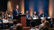 © Azorahaiá - Diverse group of professionals attending a business conference with a female speaker at the podium