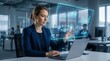 © Abuzar - Business Woman Using AI Interface on Laptop in Modern Office Concept