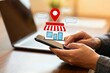 © af - Hands using smartphone with online store icon