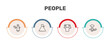 © Abstract - people icon set with delivery woman, bridesmaids, pulling hair, butcher with knife signs in flat outline style