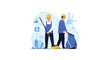 © Shakib - Two municipal sanitation workers wearing yellow safety helmets sweeping street and collecting trash in bag.