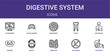 © Izzat - Set of 10 thin line Digestive System icons for dashboards, websites and mobile app layouts. Editable outline vector pack featuring ultrasound, pancreatic islet, esophagus, mouth and stohache.