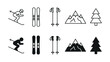 © rasheda - Skiing icons with mountains trees and skiing equipment illustrations