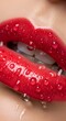 © Shrat - Woman's vibrant red lips are covered in glistening water droplets, creating a refreshing and sensual close-up portrait.