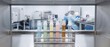 © MaksymFilipchuk - Colorful test tubes in stainless steel rack with scientists working in clean laboratory environment