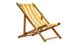 © Cian - Isolated striped deck chair with yellow and white canvas, wooden frame for summer beach leisure.