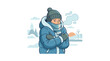 © Air - Cold person in heavy winter coat shivering outside.