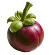 © New - A ripe, round, deep purple fruit with a green leafy crown sits isolated