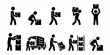 © Arman - Courier delivery and logistics service icon set solid black silhouette vector of man carrying package for shipping and distribution. Delivery service icons set featuring courier workers shipping