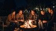 © tangmo.pa - Happy Friends Laughing Around Cozy Backyard Fire Pit with Beer at Night