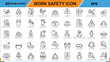 © Bellal Icon Studio - Work safety icon set featuring 45 linear symbols for industrial health and hazard prevention.