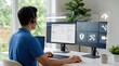 © Morgan - IT support specialist working remotely with headset, managing network status and system resolution on dual monitors