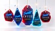 © Rashidul - Hanging abstract super offer price tags on light background. futuristic neon summer sale & mid year sale with discount marketing commerce. futuristic neon summer sale & mid year sale