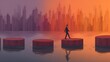 © Nattavee - of a businessperson walking across floating platforms made of graphs and numbers in a digital void