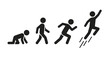 © Adil - Black stick figures showing the progressive evolution of human growth from crawling to jumping high