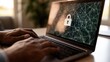 © Wulan - Person typing on laptop with digital network and padlock icon on screen