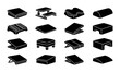 © Anisur - Ergonomic Footrest Icons, Black Silhouette Set: Adjustable, Portable, and Supportive Designs for Office Comfort and Health, Vector Graphics
