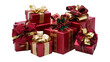 © Isabel - Stack of Red Gift Boxes with Gold and Plaid Ribbons