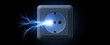© ckybe - Close-up of a wall socket sparking blue lightning bolts against a dark background, illustrating electrical overload.