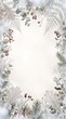 © BKL - Vertical Ethereal frosted winter foliage frame with delicate oak leaves, eucalyptus, and fern on a soft white background, ideal for a Christmas greeting card or elegant mobile wallpaper.