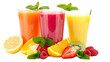© Paula - Three glasses of colorful fruit juices with fresh fruits and mint leaves