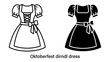 © Sugra - Oktoberfest Dirndl Dress: A classic representation of the traditional German dirndl dress, available in both outline and silhouette for versatile design application.