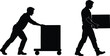 © MdAfzal - Black Silhouette of Warehouse Workers Moving Boxes and Cart Isolated on White Background