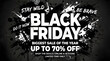 © MSTJOYNOB - Black friday sale poster with bold text and splashing paint for biggest discount of the year up to seventy percent off