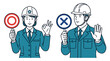 © Mang - engineer and construction worker making a business decision showing approval and disapproval with correct and incorrect signs.