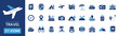 © Icon-Hut - travel tourism pictogram style fill icon set passport flight ticket luggage hotel cruise ship