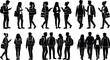 © Shahriar - Black silhouette collection of groups of college students standing and walking with their backpacks