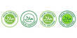 © Marjahan - Set of halal certified labels, green circular badges with arabic calligraphy and english text, food quality and compliance icons, vector illustration