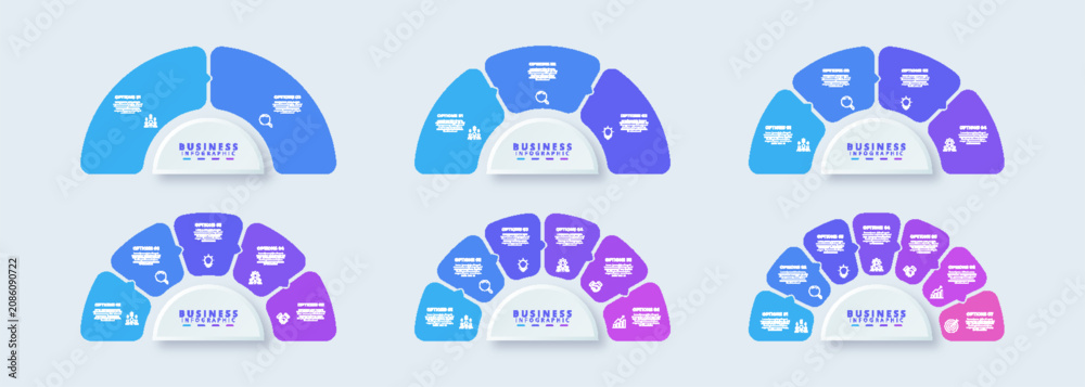 Placeholder Gradient Collection of six semi-circular business infographic templates with 2 ...