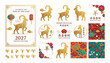 © Shaon - 2027 chinese lunar new year collection set with golden goat zodiac icons and traditional patterns illustration decorative elements traditional celebration astrology patterns lanterns
