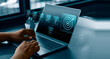 © Sutthiphong - Business strategy workflow concept with person using laptop and virtual target interface showing data process automation analytics idea development and successful goal achievement