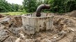 © siam - Construction site with a large concrete manhole and a metal pipe