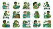 © 21graphic - Eco-Friendly Kids Lined Flat Cartoon Illustrations: Environment, Sustainability  Green Energy Concepts
