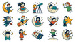 © 21graphic - Cute Cartoon Vector Illustration Set: Children's Dream, Sleep, Space, and Imagination Elements with Moon  Stars